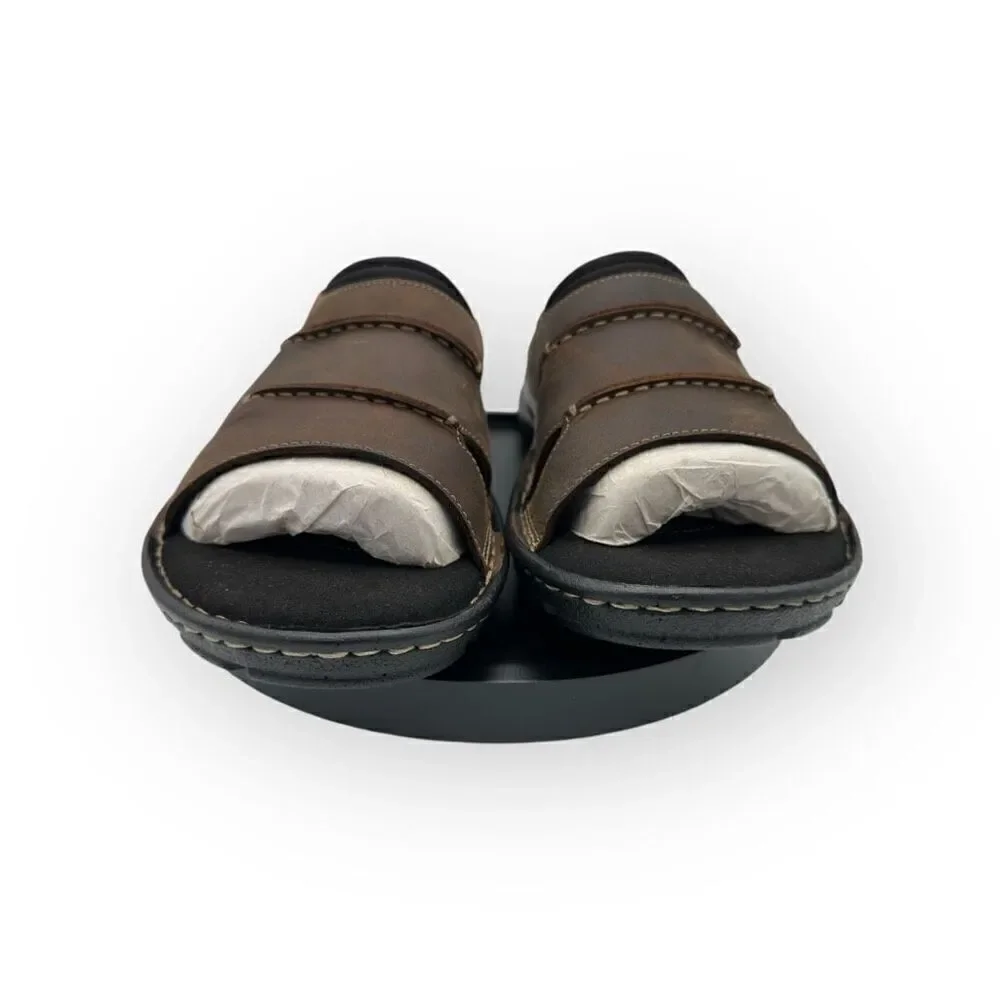 NWOT Rockport Mens Leather Slip-On Flat Heel Darwyn Slide Sandal Brown Size 10